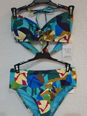Time and Tru Teal Blue Green Abstract Bikini Set